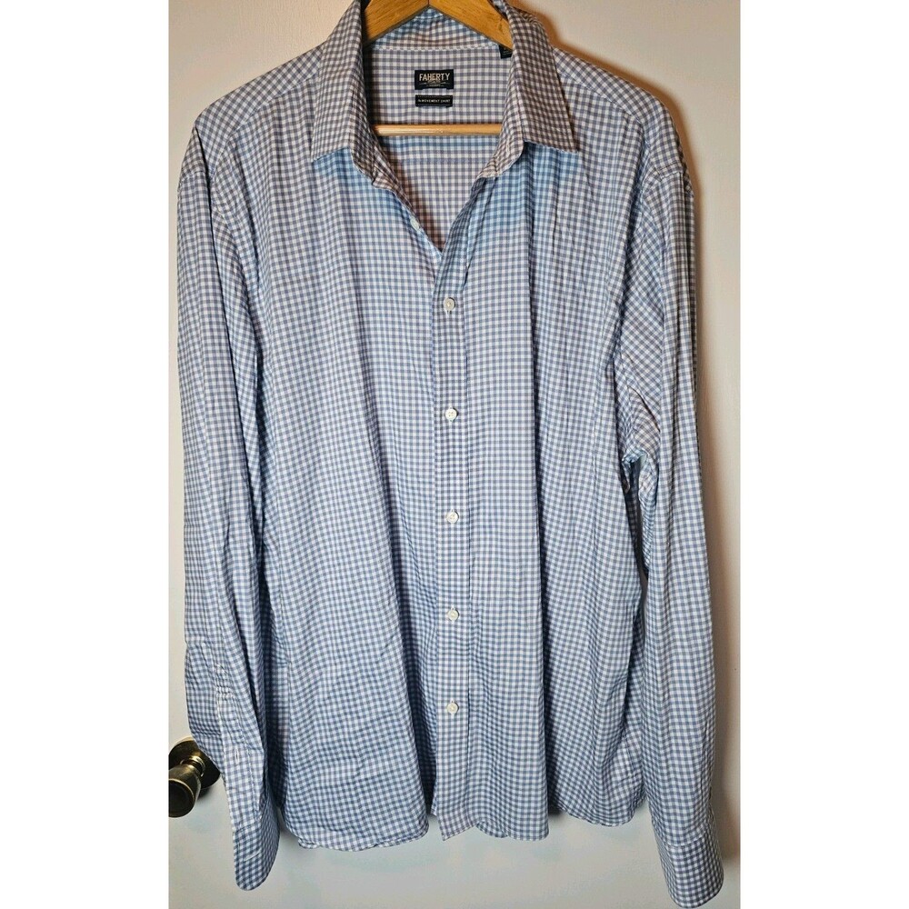 Faherty Movement Shirt Mens XXL Light Blue Gingham Supima Cotton Button Down